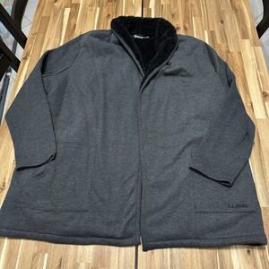 LL Bean Jacket Womens 3X Gray Open Face Fleece Lined Pockets Cargigan‎ Outdoor